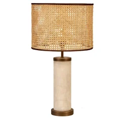 Hortensia Natural Straw Marble Cylinder Table Lamp