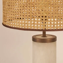 Hortensia Natural Straw Marble Cylinder Table Lamp