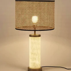 Hortensia Natural Straw Marble Cylinder Table Lamp