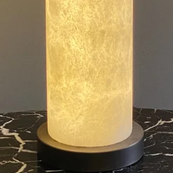 Hortensia Natural Straw Marble Cylinder Table Lamp
