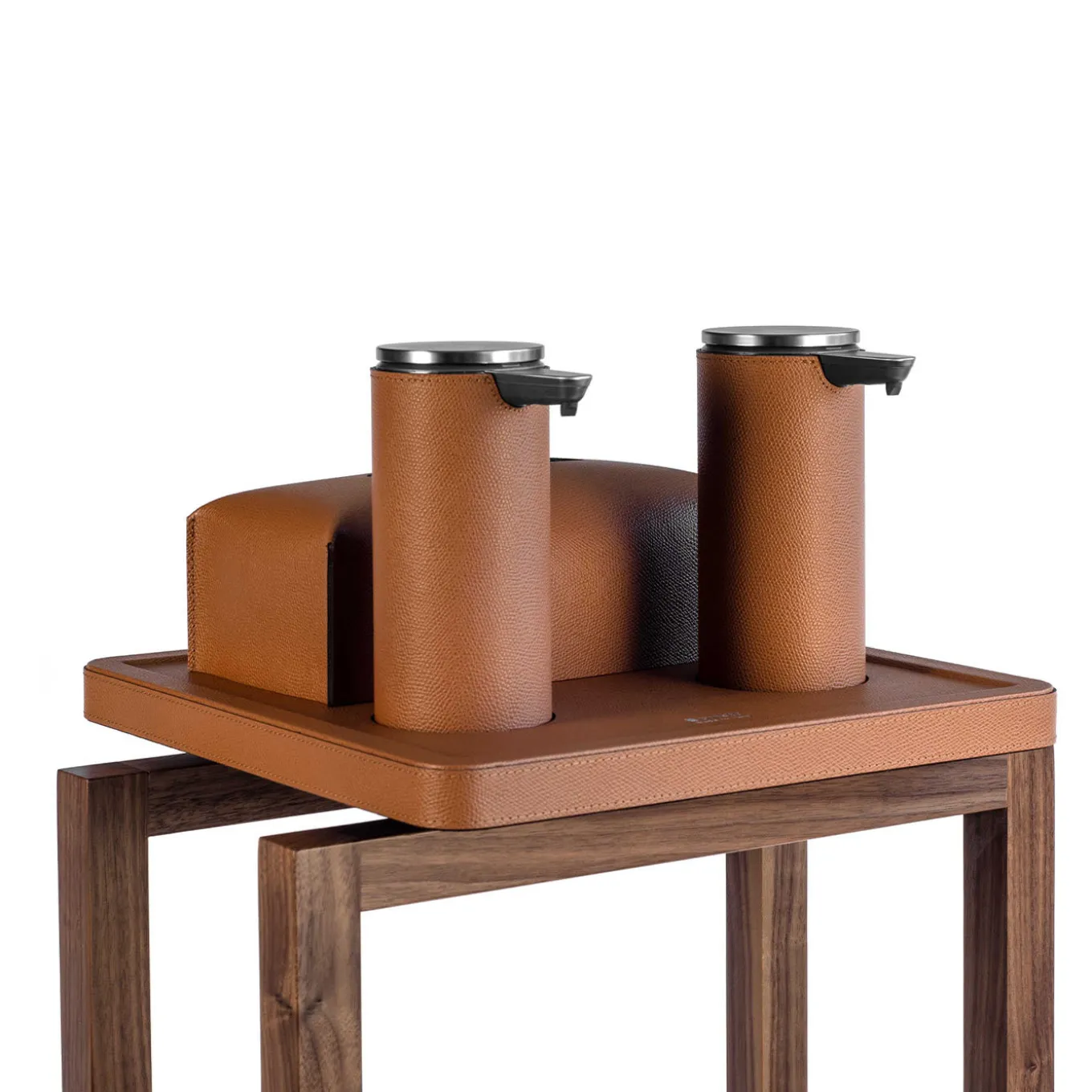 Igea Brown Leather and Walnut Sanitizing Station