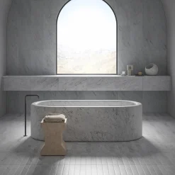 Ikona Stool in Rosa Perlino Marble by Elisa Ossino