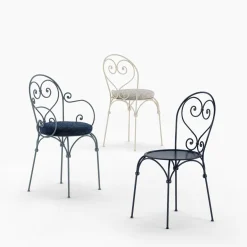 Inbloom Cushioned Slate-Blue Wrought Iron Chair With Armrests