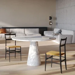 Inside Out White Marble Dining Table by Karen Chekerdjian