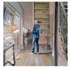 Interno con scala Oil on Linen Painting