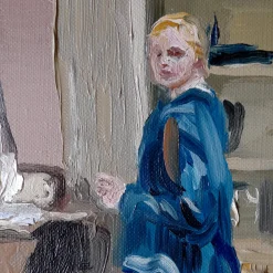 Interno con scala Oil on Linen Painting