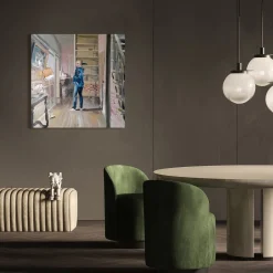 Interno con scala Oil on Linen Painting