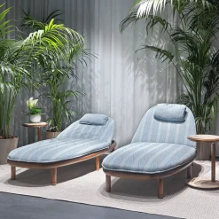 Iroko Light Blue Outdoor Sun Lounger