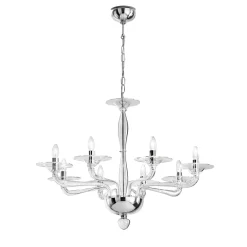Isabel 8-Light Clear Mouth-Blown Glass & Chromed Metal Chandelier