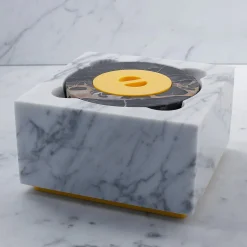 J&J White Carrara and Portoro Vena Gold Marble Mortar & Pestle