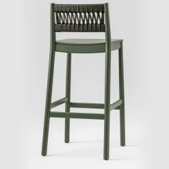 Julie Dark Green Wood Bar Stool With Rope Backrest