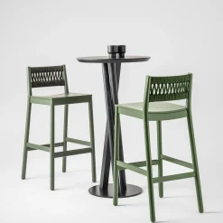 Julie Dark Green Wood Bar Stool With Rope Backrest