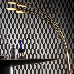 Juncos with 4 branches in brass and white marble base floor lamp