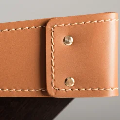 Kaki wood and leather side table