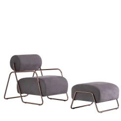 Kate Comfort Gray Nabuk Leather Lounge Chair with Footrest