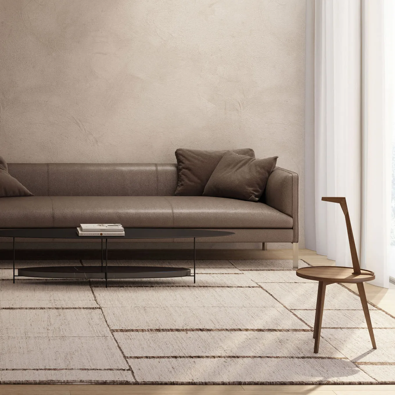 Kiviya White And Brown Wool Rug