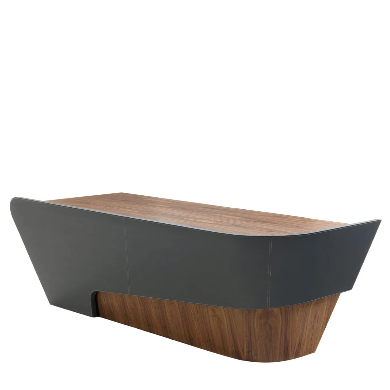 Klip solid Walnut wood and Olimpia Leather Desk by Karim Rashid