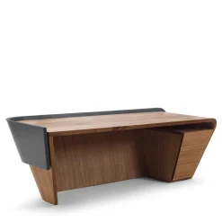 Klip solid Walnut wood and Olimpia Leather Desk by Karim Rashid
