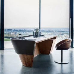 Klip solid Walnut wood and Olimpia Leather Desk by Karim Rashid