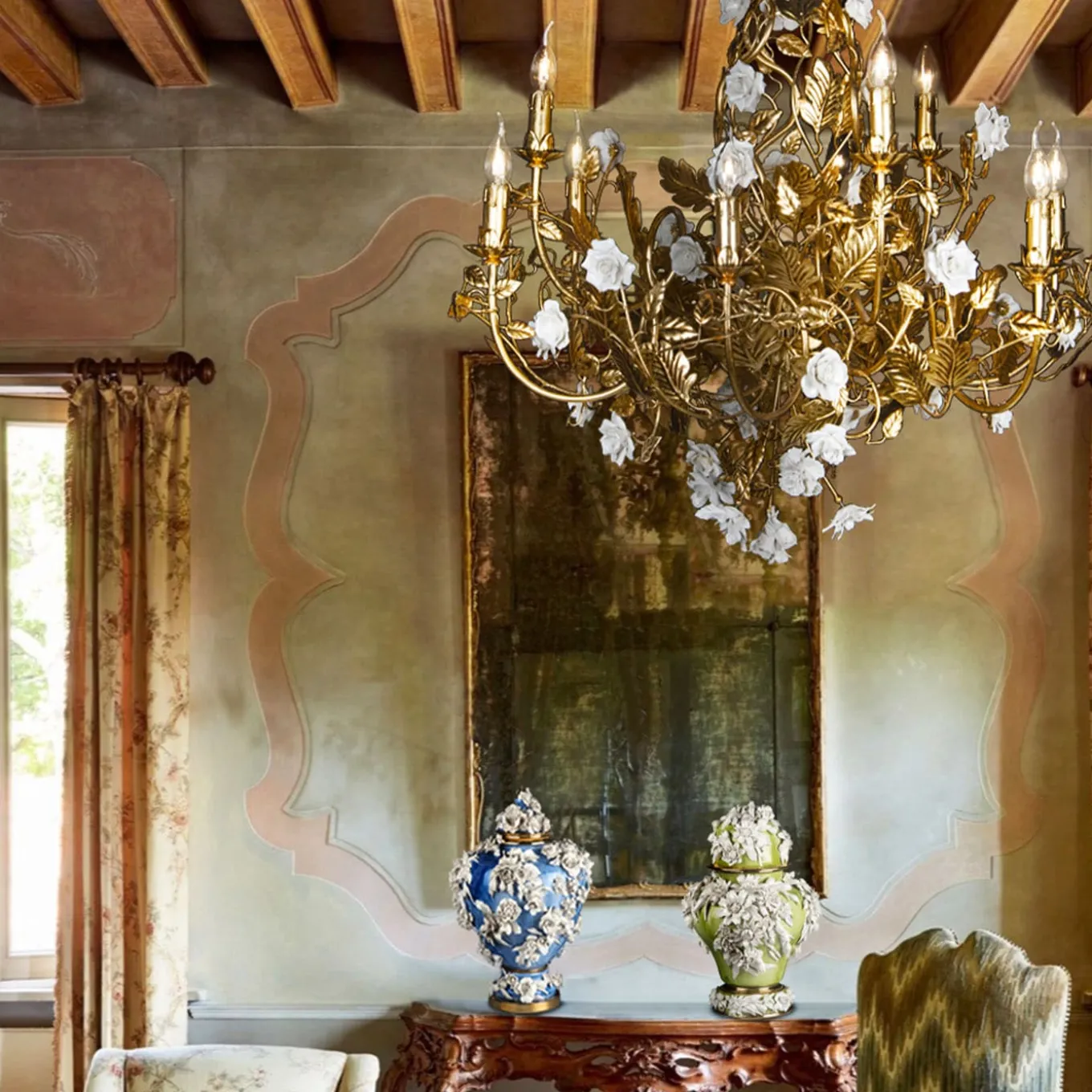 La Terra Floral Green & White Potiche by Antonio Fullin