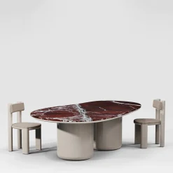 Laghi II Rosso levanto Marble & tortora matte wood Dining Table by Artefatto Design Studio