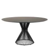 Lama Round Dining Table Decorated With Dark Brown Spatulated Resin