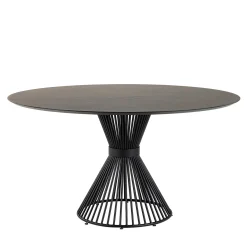 Lama Round Dining Table Decorated With Dark Brown Spatulated Resin