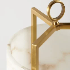 Lantern White Alabaster & Satin Brass Table Lamp