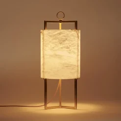 Lantern White Alabaster & Satin Brass Table Lamp