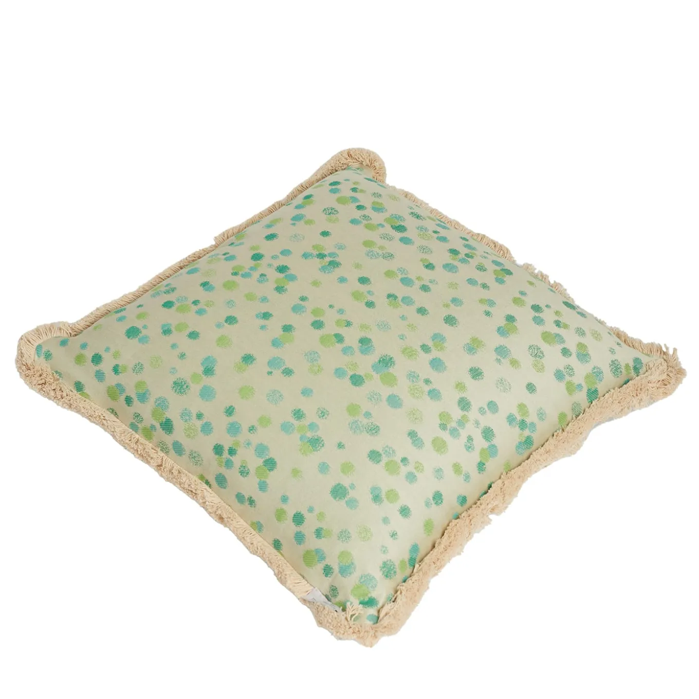 Large Aqua and Green Fringed Cushion