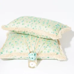 Large Aqua and Green Fringed Cushion