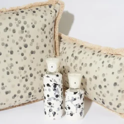 Large Black and White Fringed Cushion