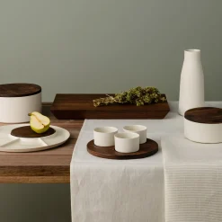 Large Round Ceramic Container with Wooden Lid