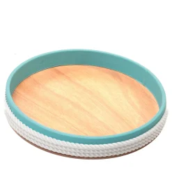 Large Round Turquoise & White Tray