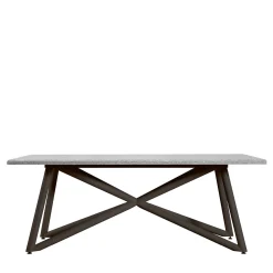 Larte 200 Rectangular Gray Peperino Stone and Brown Steel Outdoor Dining Table