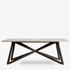 Larte 200 rectangular travertine stone and brown steel outdoor dining table