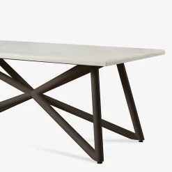 Larte 200 rectangular travertine stone and brown steel outdoor dining table