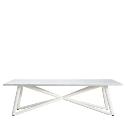 Larte 260 Rectangular White Carrara Marble and White Steel Outdoor Dining Table