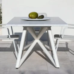 Larte 200 Rectangular white carrara Marble and steel Outdoor Dining Table