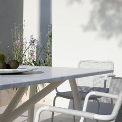 Larte 200 Rectangular white carrara Marble and steel Outdoor Dining Table