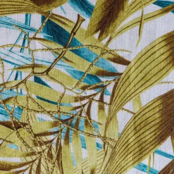 Las Palmas Linen Tablecloth With Turquoise And Yellow Palm Leaves