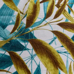 Las Palmas Linen Tablecloth With Turquoise And Yellow Palm Leaves