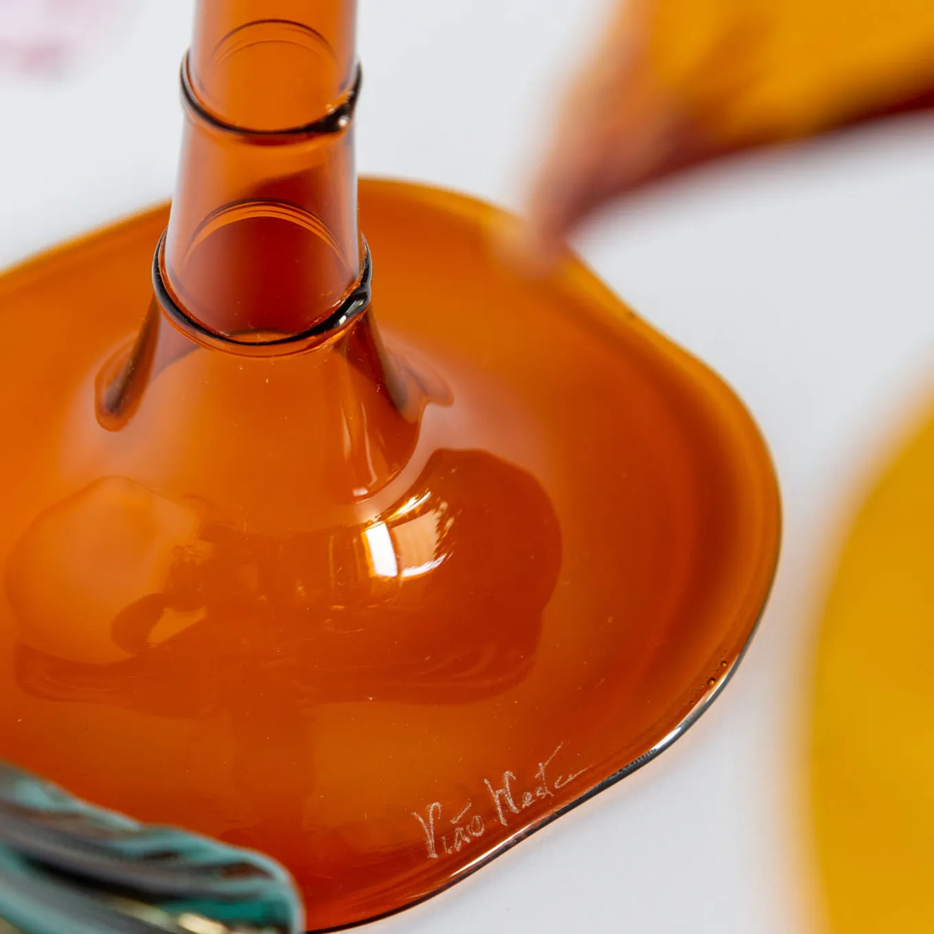 Las Palmas Orange and Pink Blown Glass Dessert Stand