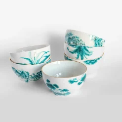 Las Palmas Porcelain Bowl With Blue Palm #1