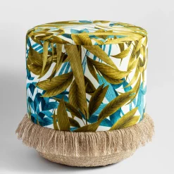 Las Palmas Pouf with palm leaves and basket base