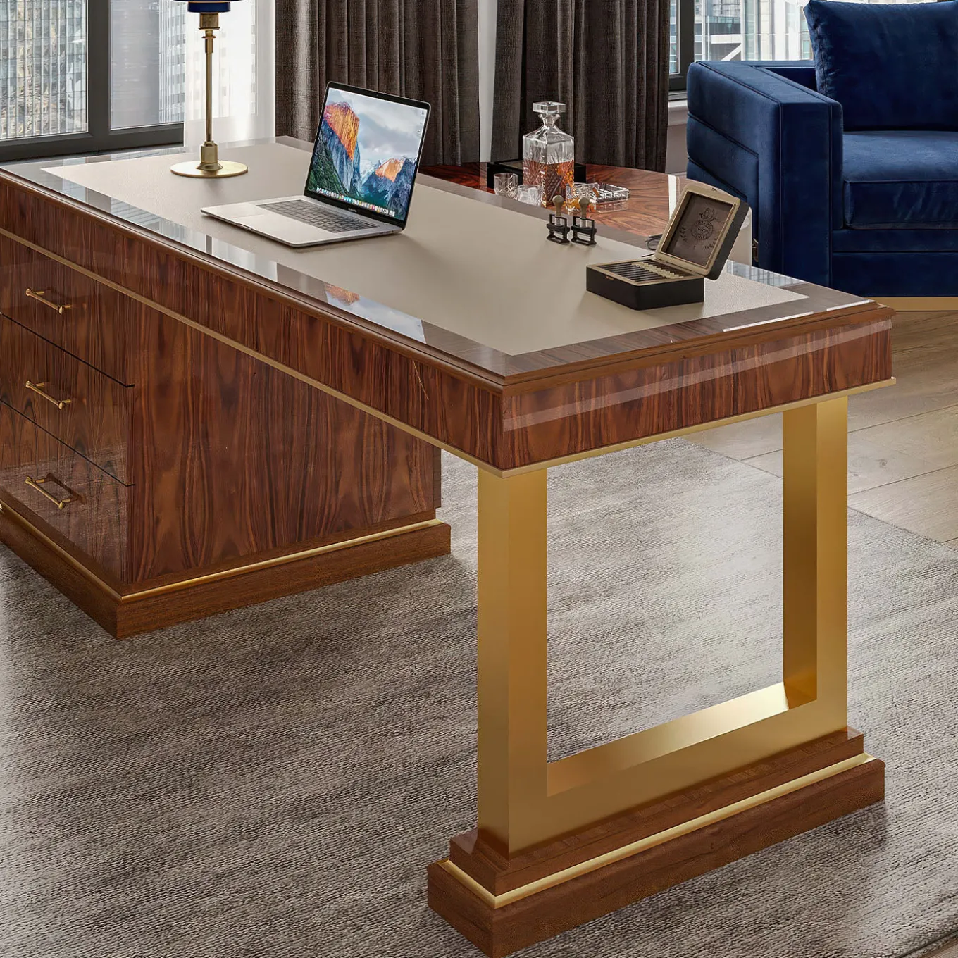 Leather Top & rosewood Writing Desk from Studio Privè Collection