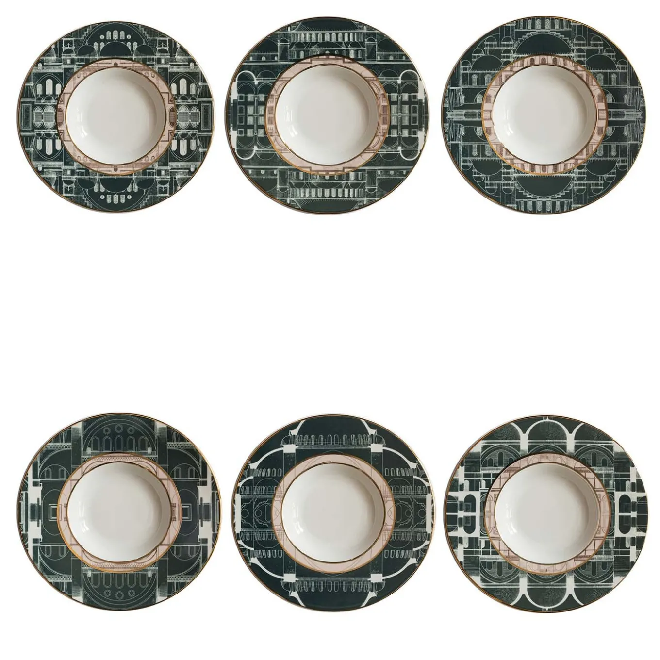 Lebanon 6 porcelain Soup Plates with landscapes