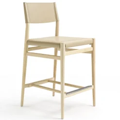 Ledermann Scandinavian Cream Leather Strap Counter Stool Tom Kelley