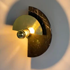 Levante Round Polished Brass And Marble Wall Sconce