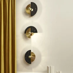 Levante Round Polished Brass And Marble Wall Sconce